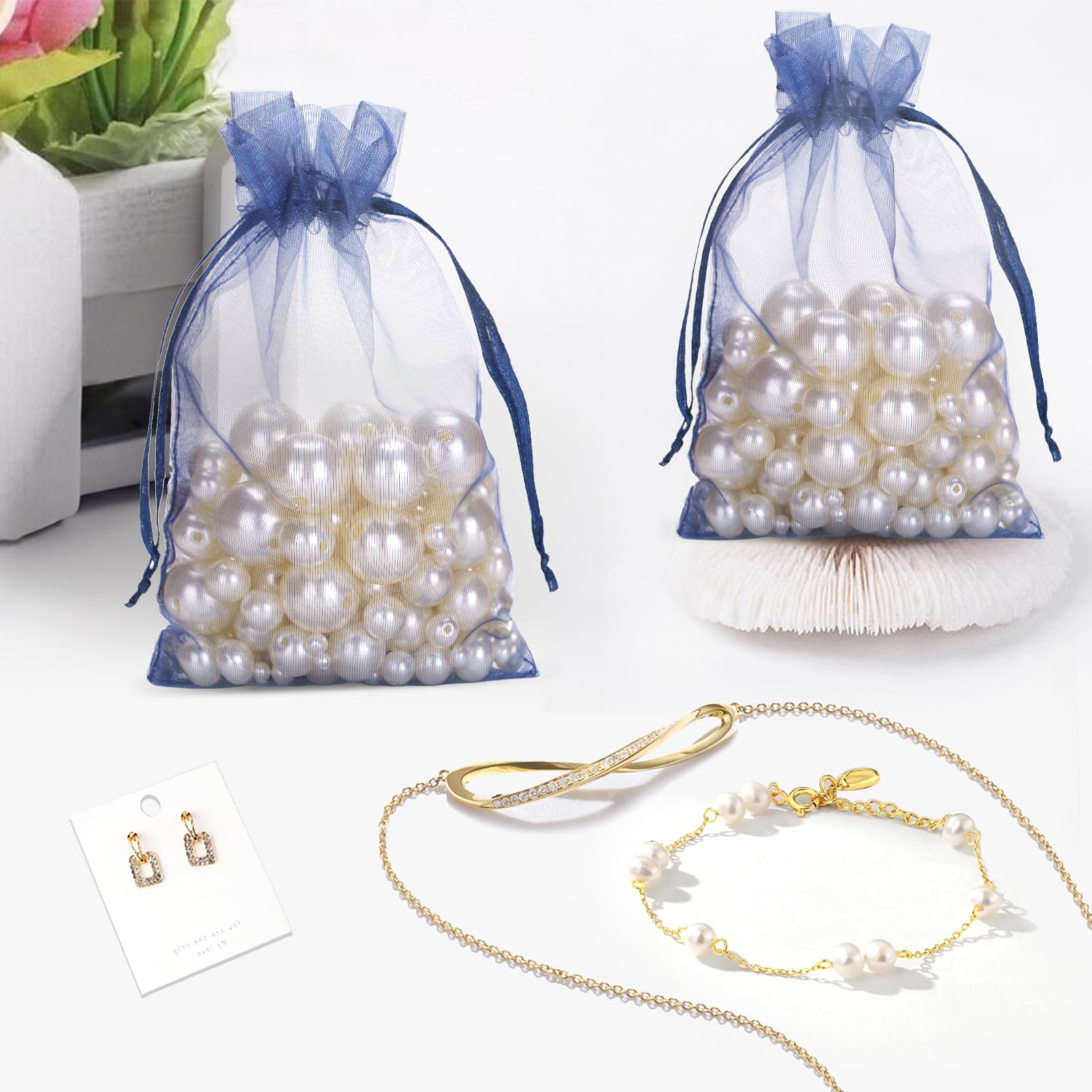 Sacchetti Organza 10x15cm Blu Navy - 50 Pezzi Con Coulisse, Per Regali, Matrimoni, Caramelle - Foto 7