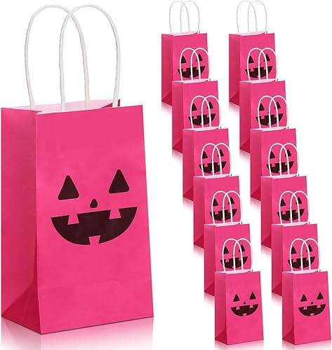 Treela 24 bolsas de papel de regalo de calabaza rosa, bolsas de regalo de calabaza, decoración vintage para bienvenida, bolsas de golosinas de