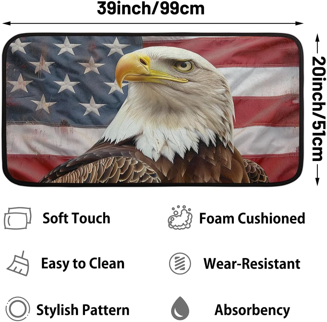 Kitchen Mats for Floor 39"x20" American Eagle USA Flag Kitchen Mat Non Slip Runner Rug Washable Area Rug Indoor Decor
