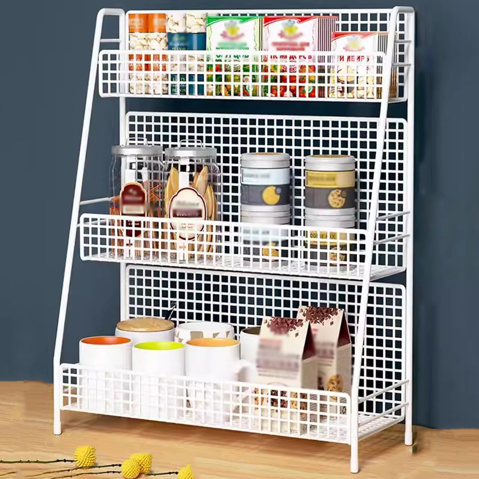 Présentoir en métal à 3 niveaux pour comptoir de cuisine – Organisez les tasses, les canettes, les assaisonnements et les paquets de thé – Idéal pour bureau de paiement, 30 x 18 x 45 cm