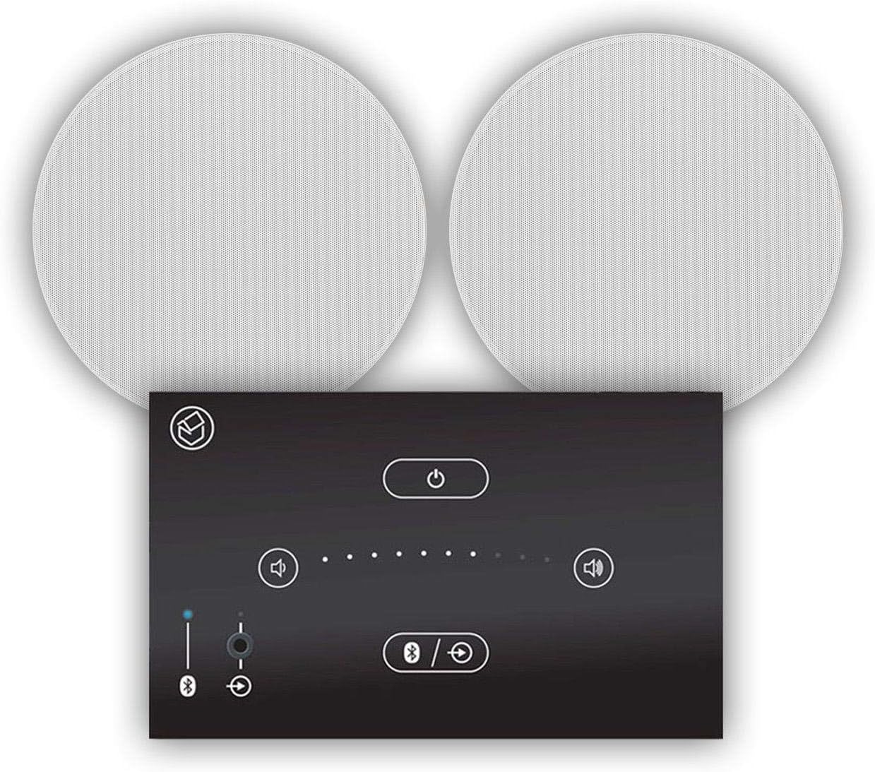 E50 Bluetooth Ceiling Speaker System with Touch Gesture Wall Amplifier and 2x Q Acoustics Qi65CB 6.5" In-Ceiling Speakers for Home Audio, Kitchens & Bathrooms