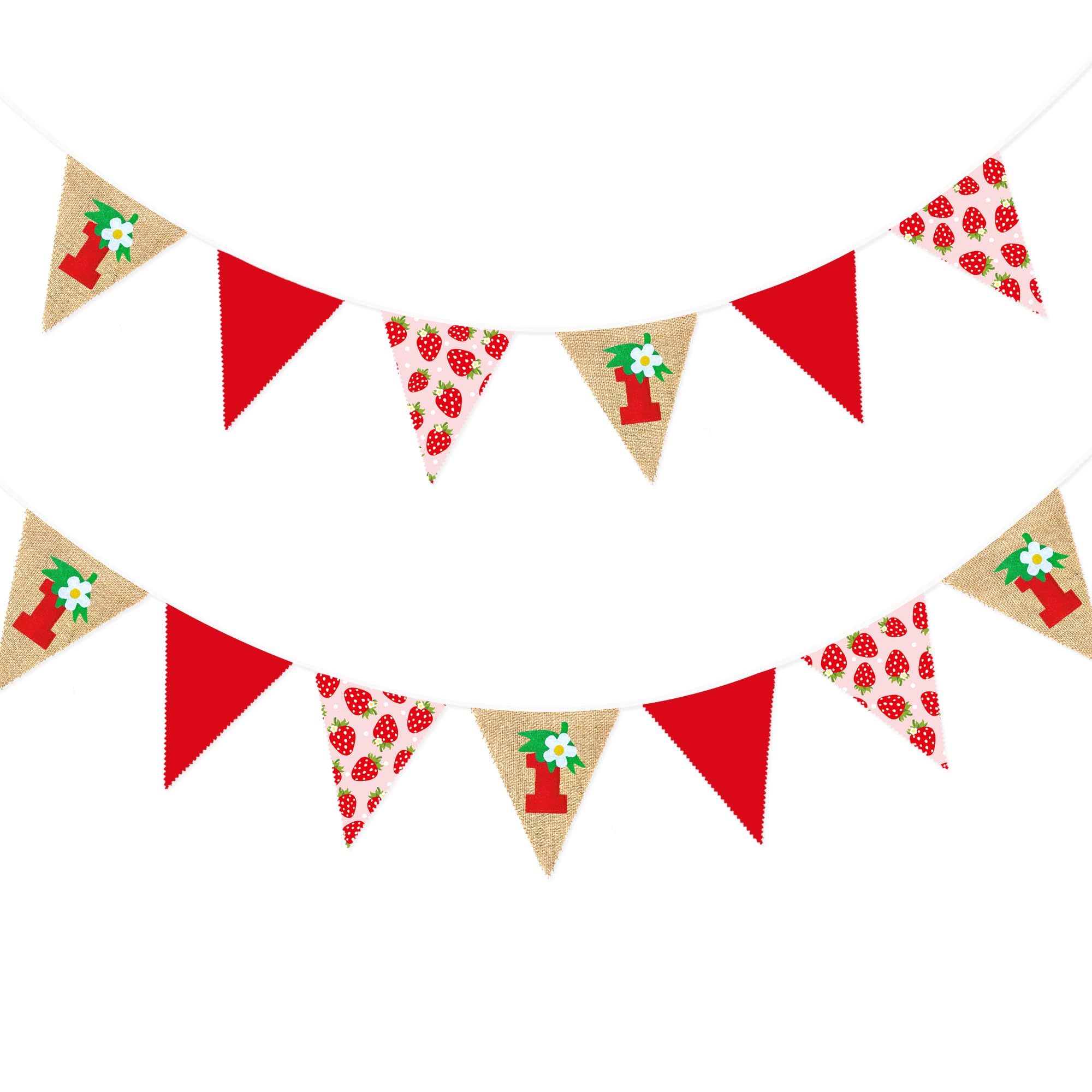 Strawberry 1st Birthday Pennant Banner Flag Berry Pattern Red Triangle Fabric Burlap Bunting Garland with Felt 1 Sign for Berry First Girls Strawberry