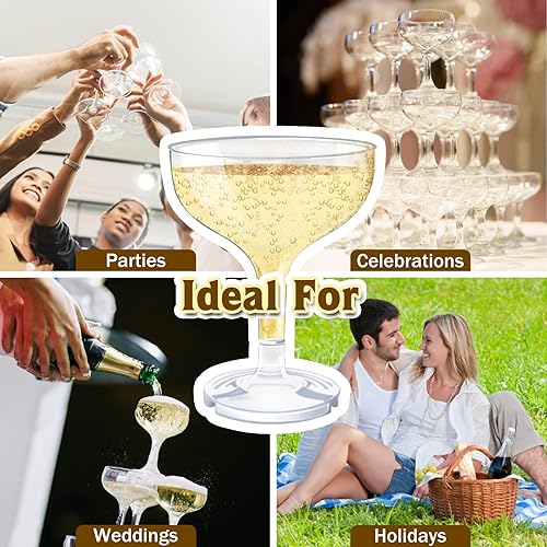 Miniatura 6 de 50 vasos de plástico para copas de champán para fiestas, vasos de champán desechables de 5 onzas, vasos de martini acrílicos irrompibles