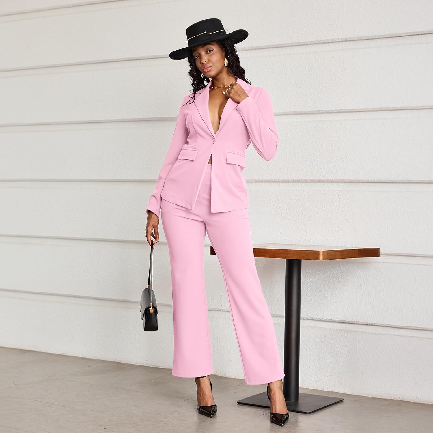 Elainone Pant Suits for Women Professional 2 Piece Outfits Solid Color Button Down Business Casual Blazer Sets - Image 4