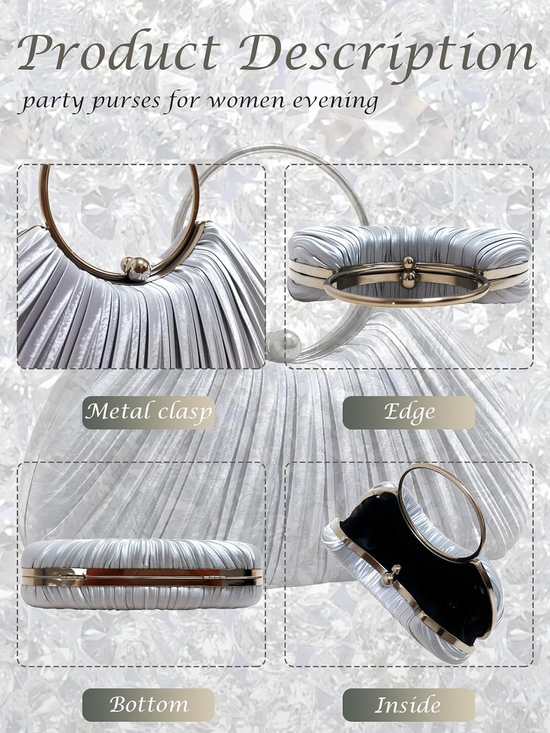 Black Clutch Purses for Women - Elegant Sparkling evening bags for Wedding Galas, Prom Nights, Cocktail Parties&Formal Events