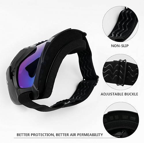 Miniatura 3 de GGBuy Motorcycle Helmet Riding Goggles Glasses With Removable Face Mask,Detachable Fog-proof Warm Goggles Mouth Filter Adjustable Non-slip Strap