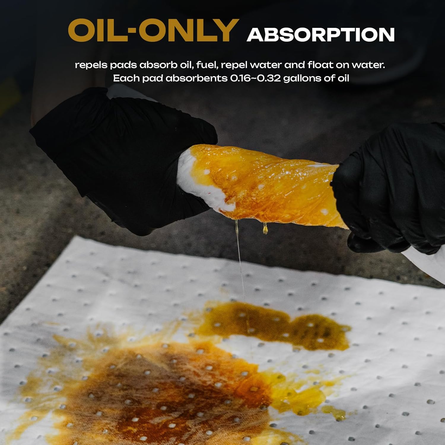 Oil Absorbent Pads | 16"x20" Oil-Only Spill Mat 200-Pack | Industrial Spill Control for Oil & Fuel(32 Gal/Box) | White Absorbing Sheets (absorbs oil-only(16"x20")-32 gal/200pack)