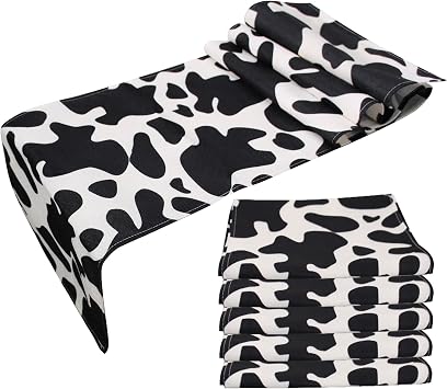 5 Pcs Linen Cow Print Table Runner Black and White Farm Cow Print Tablecloth Western Barnyard Cowboy Themed Table Cloths for Birthday Party Decorations Home Kitchen Supplies  13 x 72 in