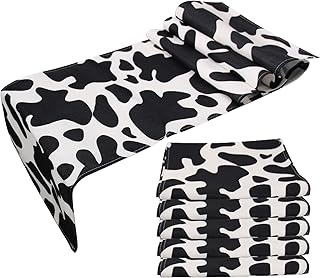 5 Pcs Linen Cow Print Table Runner Black and White Farm Cow Print Tablec...