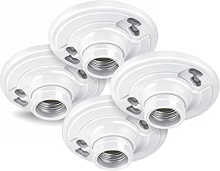 (4 Pack) Keyless Plastic Lamp Holder - One-Piece Medium Base, E26 Socket Outlet Box Mount, 660W, Porcelain Socket Holder for Ceiling Lighting, LED and Incandescent Light Bulbs, Keyless Light Base
