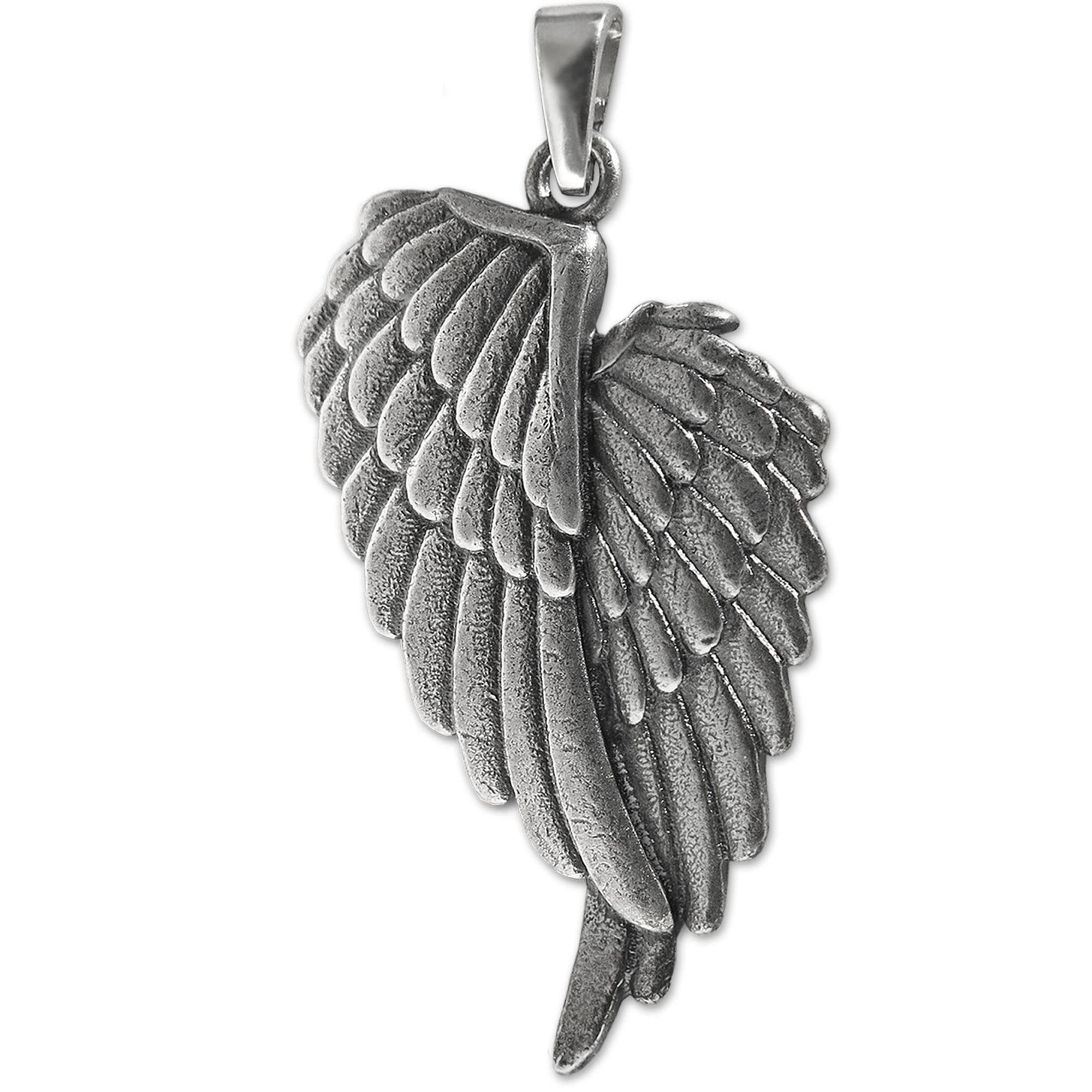 CLEVER SCHMUCK Flügel Halskette Partnerkette Engelsflügel Anhänger 30 mm Ketten Panzer je 50 cm Sterling Silber 925 Partnerschmuck im Etui anthrazit