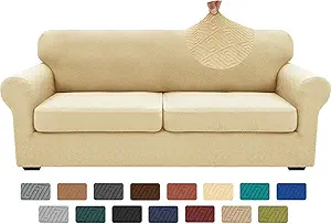 XINEAGE 2025 New 3 Pieces Couch Covers for 2 Extra Large Cushion Sofa Super Stretch Sofa Cover for 2 Large Seat Cushion Universal Loveseat Slip Cover for Living Room (Beige), 71"-91"(2 Cushions)
