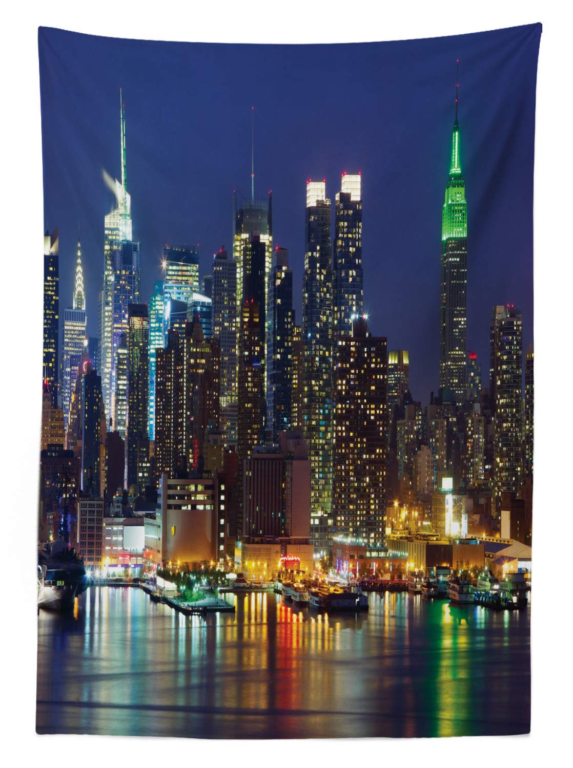 ABAKUHAUS New York Set da tavola, Horizon de Manhattan la nuit, Decorazione della tavola in tessuto lavabile per sala da pranzo e cucina, Impressione numerica, Indigo foncé