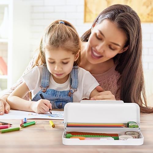 Miniatura 3 de BTSKY Little Duck Caja de lápices de plástico de doble capa, organizador de caja de plástico con tamaño compacto para lápices, borradores, clips de