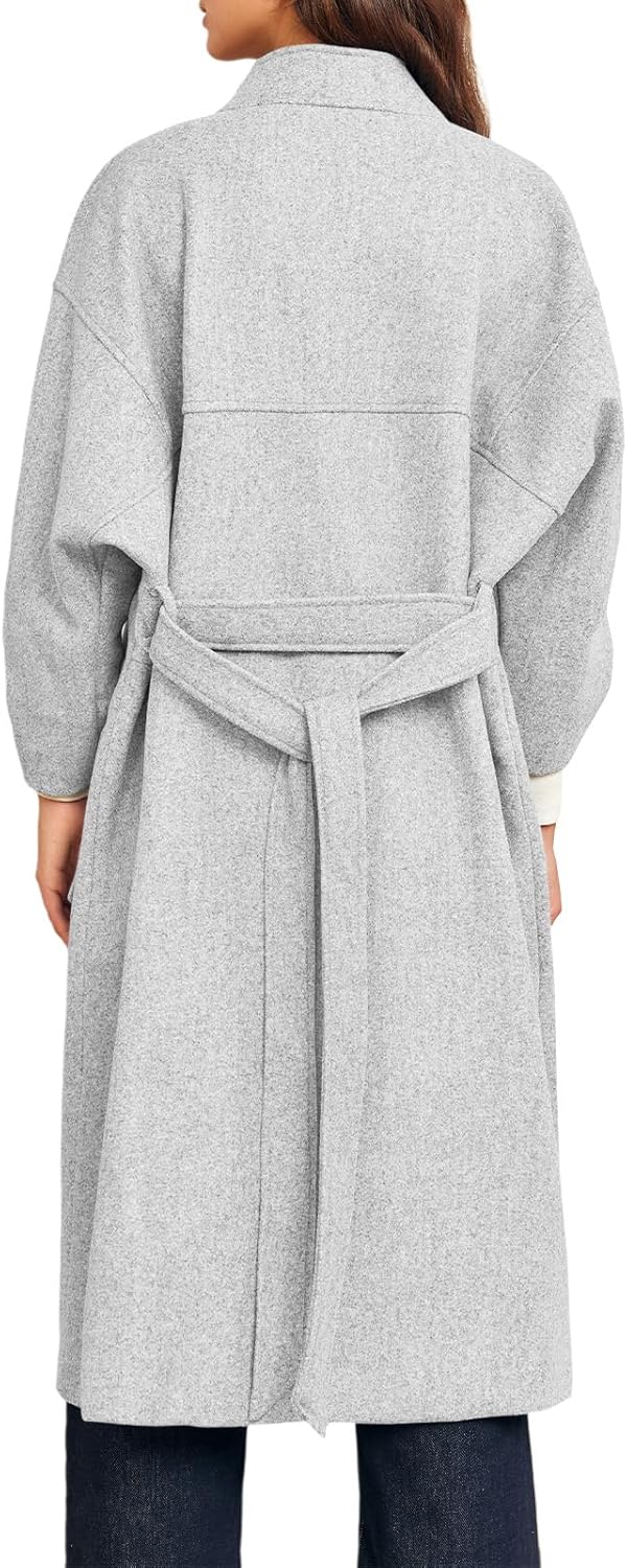 Cicy Bell Womens Long Pea Coats Oversized Wrap Wool Blend Trench Coats Winter Open Front Cardigan Overcoats