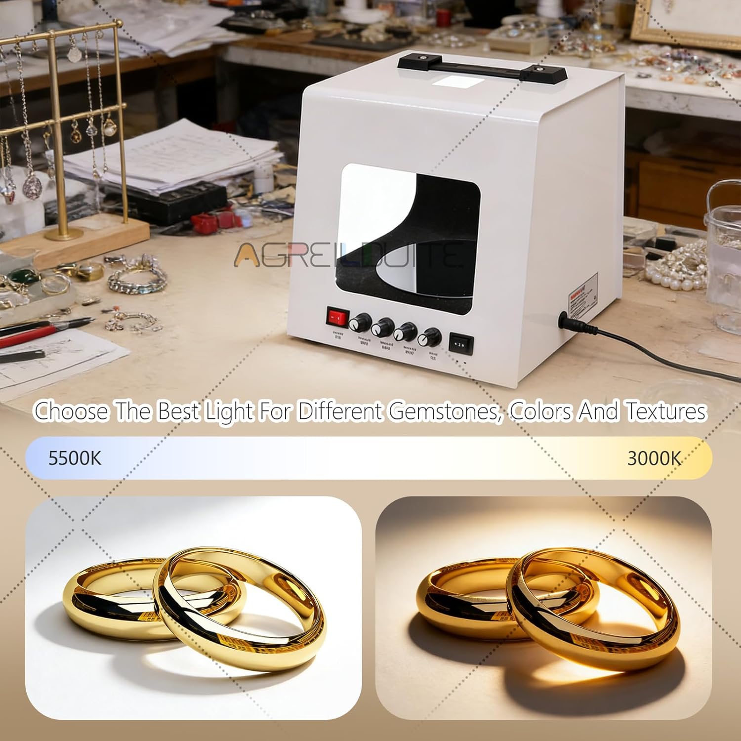 Professional Jewelry Photography Box Kit-Supports Hanging or placing-360° Electric Rotating,with 4pcs Light Fill Light|Adjustable Brightness,Mini Photo Studio Softbox with Accessories,TB20