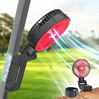 Golf Cart Magnetic Fan for Forklift,10000mAh Rechargeable Clip On Fans with LED Light,4-Speed,2H Timer,Power Bank,Battery Operated Portable Fan for Golf Cart, Cruise Ship, Camping, Desk-Black Red