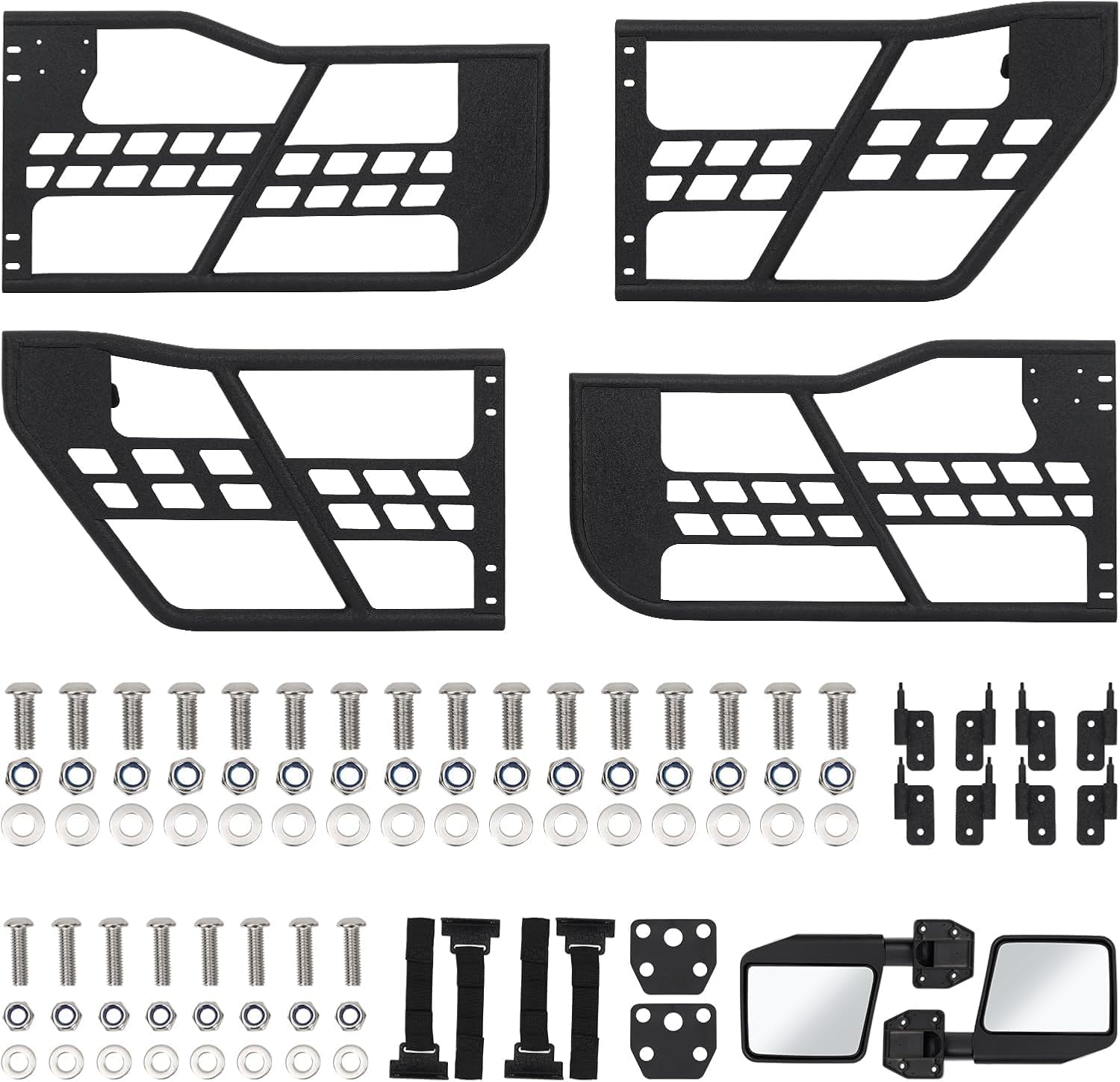 Garvee Off Road Tubular Half Doors for Wrangler JL 2018-2025 - Set of 4 Front & Rear Tube Half Doors with Side View Mirrors