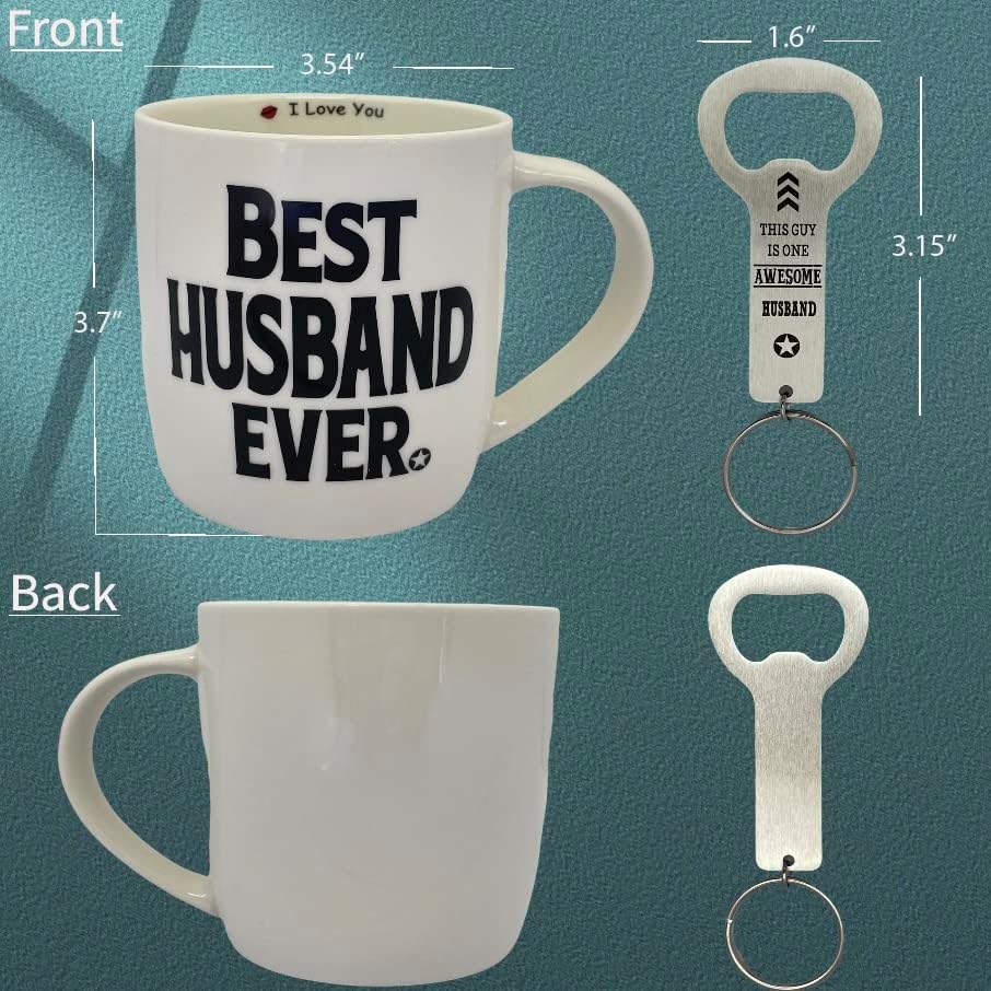 Best Husband Mug 12 Ounce Ceramic, Husband Keychain Bottle Opener, Best Husband Ever, Husband Coffee Mug from Wife, Romantic Gifts for Husband Birthday Valentine Christmas - Image 6