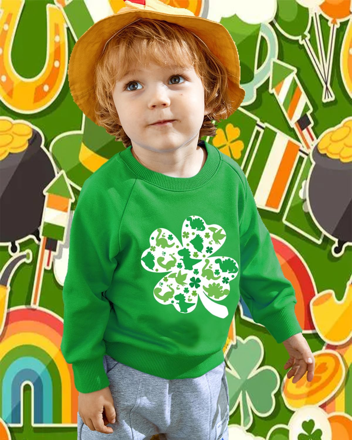 DDSOL Toddler Boy Girl St Patricks Day Shirts Clover Shamrock Long Sleeve Irish Green Sweatshirt Tops for Kids 2-7 Years