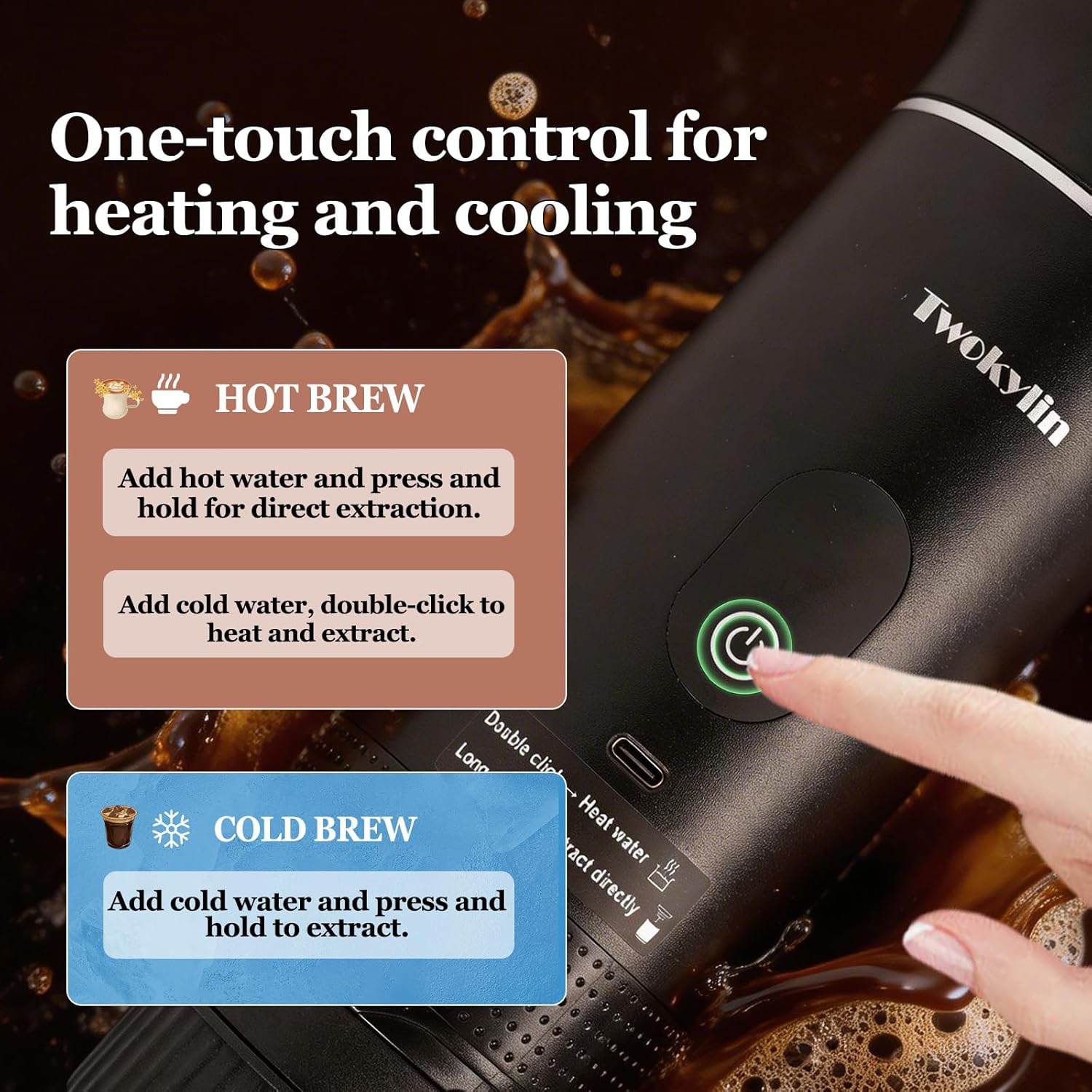 Portable coffee maker Espresso machine,Small battery-powered coffee cup Self-heating portable espresso capsule machine,3-IN-1 with ground coffee and capsules Great for hiking and camping