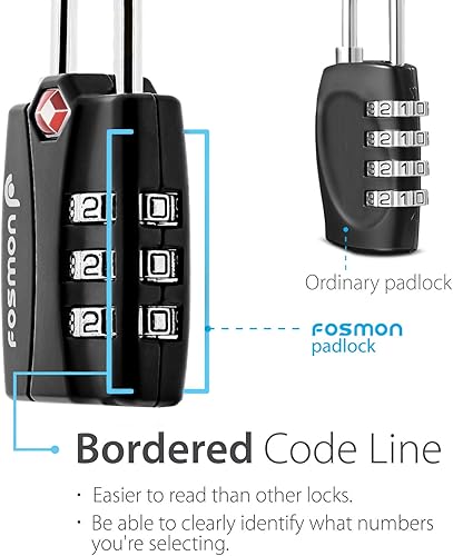 Miniatura 7 de Cerraduras de equipaje aceptadas por la TSA, indicador de alerta abierta Fosmon de 3 dígitos con combinación de códigos de candado para bolsa de