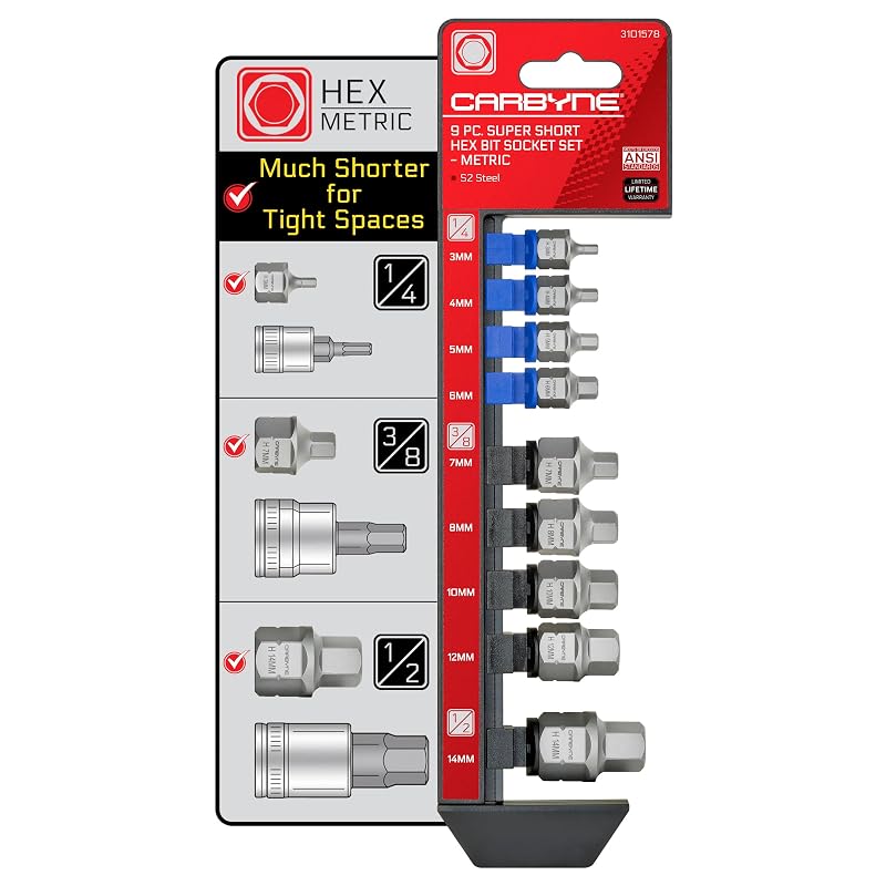 Kit de Soquetes com Ponta Allen Métrica Supercurtos e Baixo Perfil Carbyne com 9 Peças