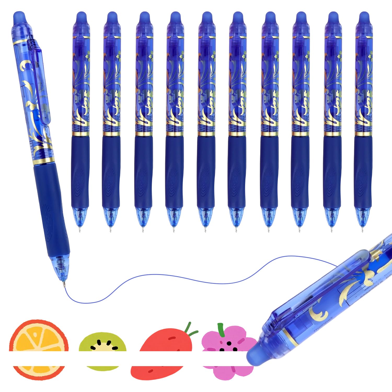 MOTIBACK 10pcs Scented Erasable Gel Pens Set, 0.5mm Blue Ink Heat Erasable Pens with Blueberry Scents, Retractable Click Gel Pens for Teens and Adults, Ideal Stuffers and School Supplies