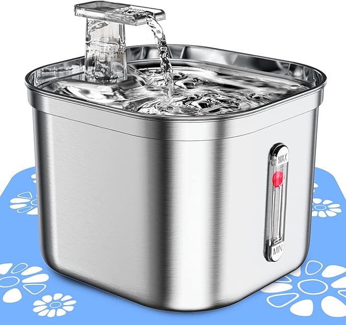MISFANS Pet Water Fountain Stainless Steel,74oz/2.2L