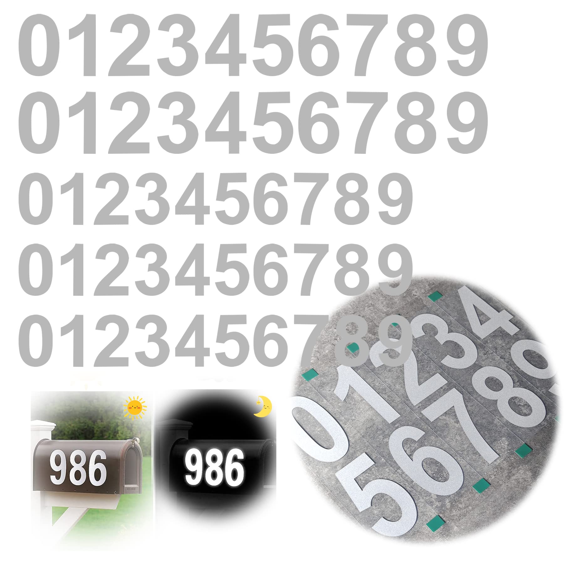 5 Sets Reflective Mailbox Numbers Decals- Waterproof Premium Adhesive House Number/Upgraded Strong Sticker Home Address Number