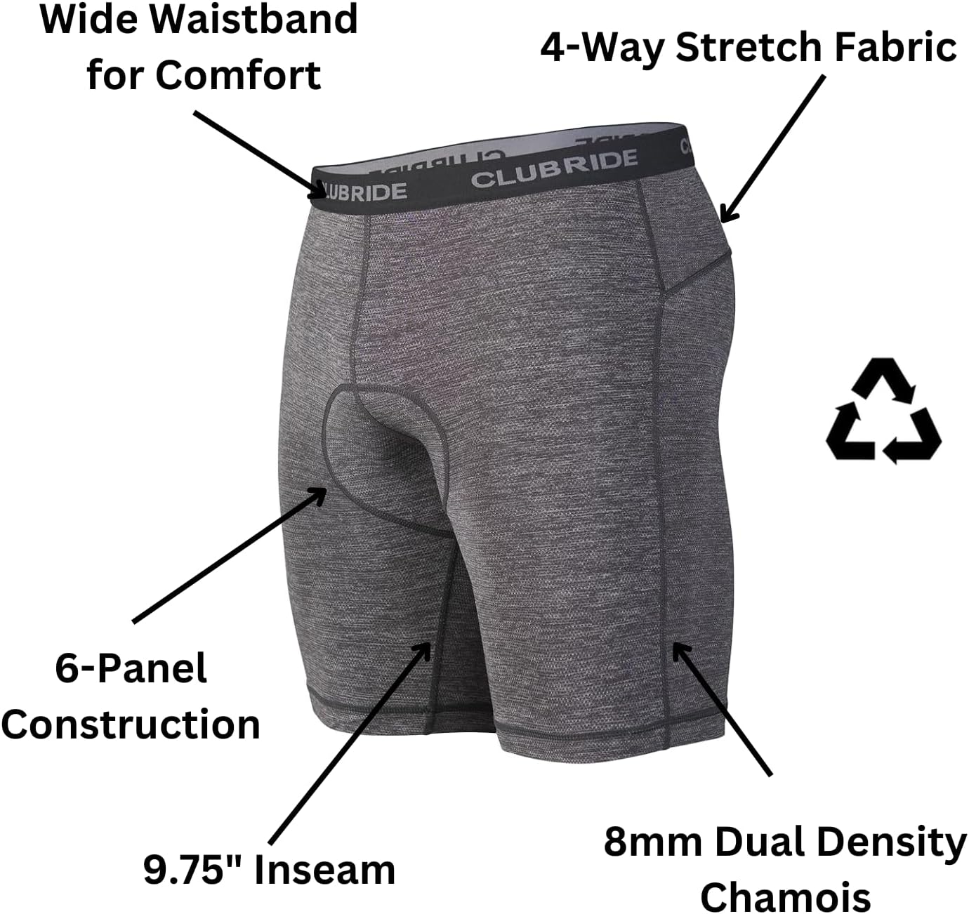 Club Ride Apparel Men's Woodchuck Chamois Liner Shorts-Gel Padded Bike Underwear, Breathable & Moisture-Wicking