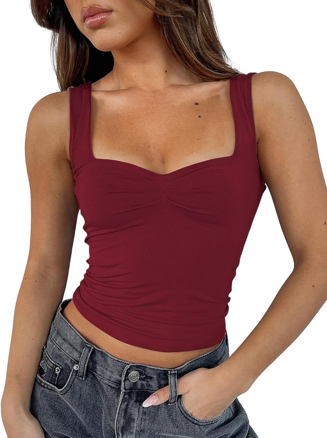 ForeFair Women Sleeveless Sexy Backless Going Out Crop Top Y2K Strappy Ruched Tank Top Summer Tight Slim Fit Cute Tops