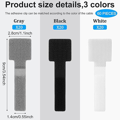 Miniatura 2 de Abrazaderas reutilizables para cables, 60 unidades para debajo del escritorio, organizador de cables para escritorio, organizadores de cables para