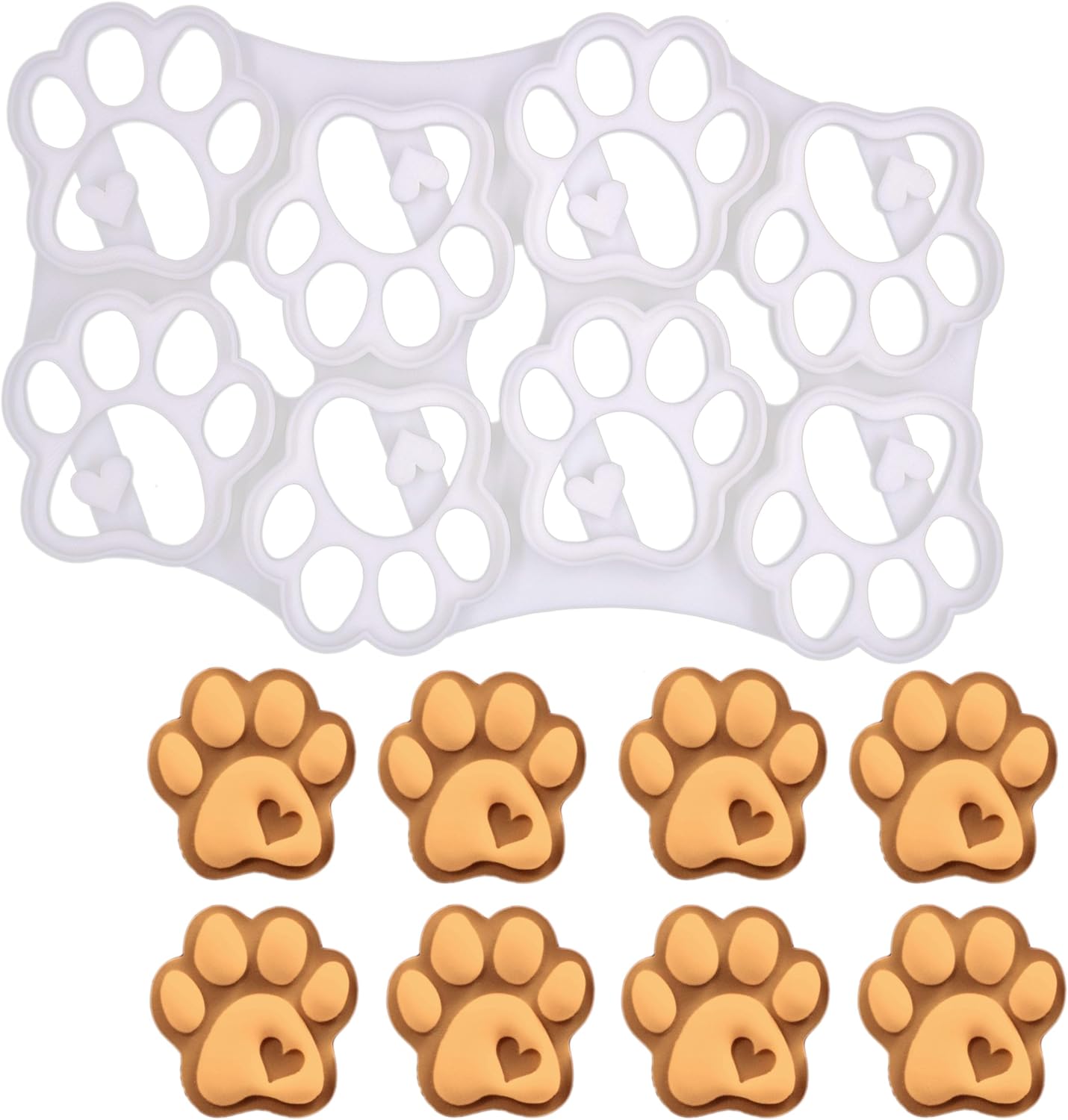 BAKERLOGY 8-in-1 Small Cute Paw Print Cookie Cutter – Embossed Dog Paw with Heart Biscuit Stamp for Puppy Treats, Pet Adoption Bakes, Animal Rescue Events, and Dog-Lover Cake Decorating
