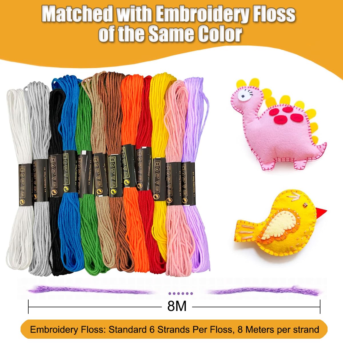 Wonninek Soft Fabric Sheets for Christmas 20.5x90cm 1.4mm Thicken Colorful Sewing Patchwork Soft Felt Crafts Rolls with Embroidery Thread for DIY Craft Sewing Squares Patchwork Assorted Colours - Image 3