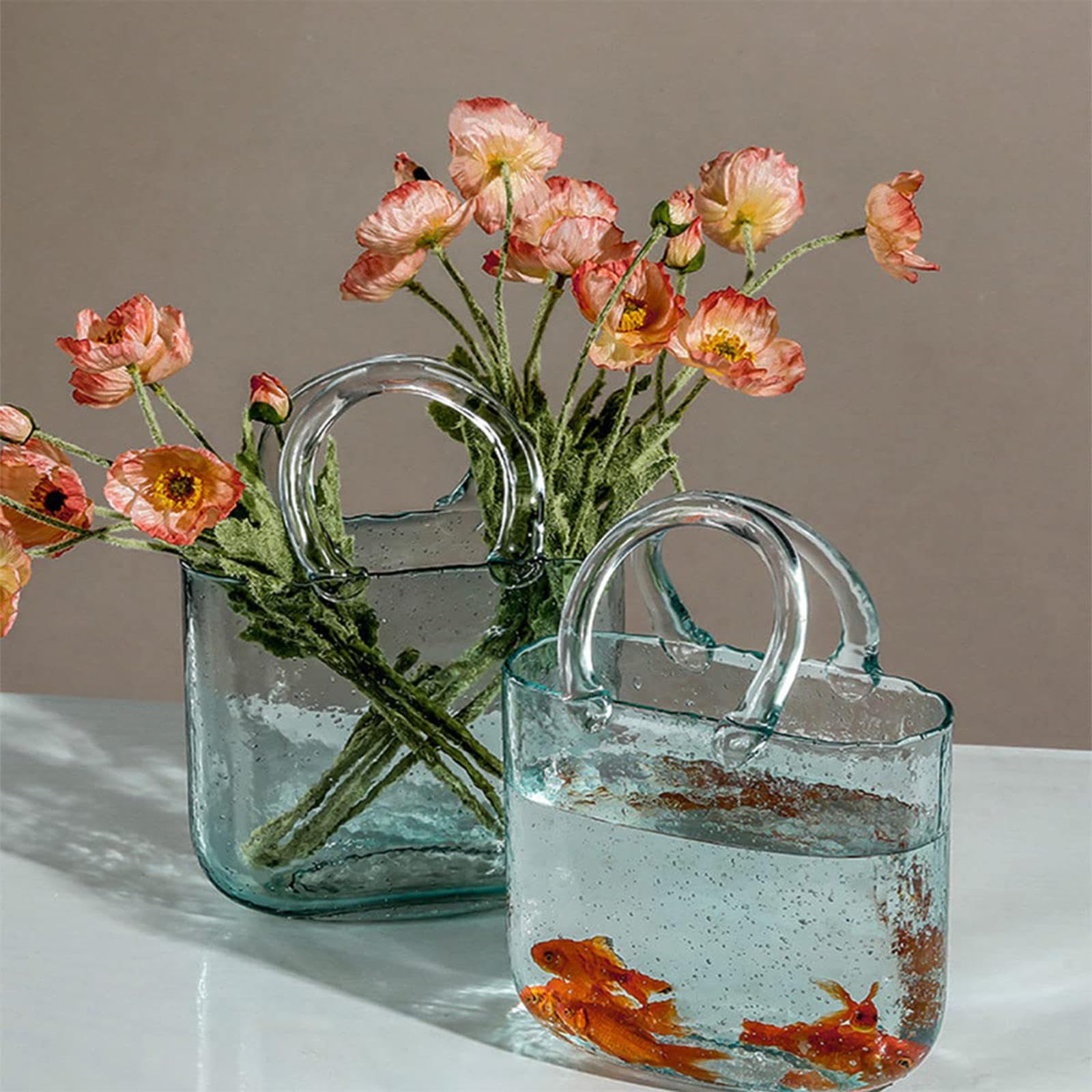 Vaso Portamonete in Vetro per Fiori, Vaso Carino a Borsa Vaso Trasparente in Vetro Portamonete, per Decorazioni domestiche, centrotavola, Eventi, Ufficio, Giardino, Matrimonio, Style1-Transp