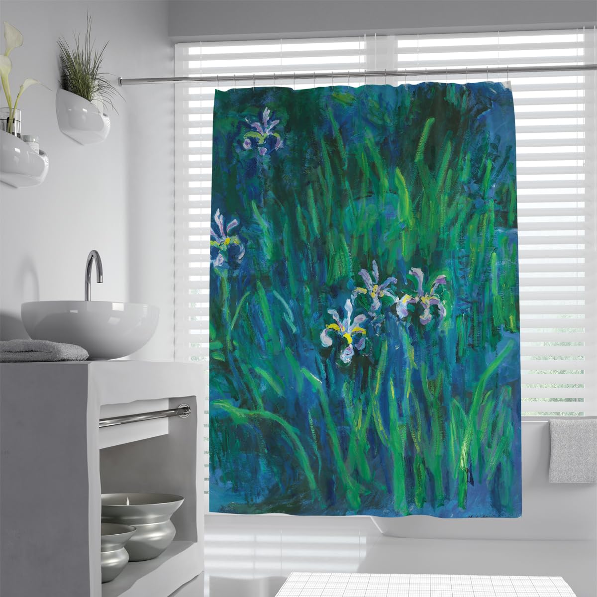 Impressionnisme Rideau douche à iris Peinture à l’huile vintage 150x200cm