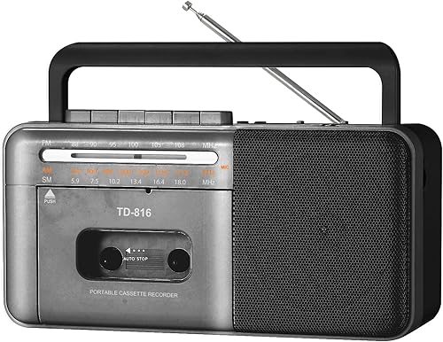 Reproductor de cinta de casete recargable Boombox con Bluetooth, grabadora de casete de radio AM FM SW portátil, altavoz de 8 W y conector para