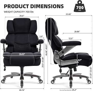 VUZI 700LBS Large Heavy Duty Office Chair with 3D Flip Arms, Big and Tall Plus Size Fabric Executive Desk Chairs, High Back Extra Wide Computer Chair with Adjustable Lumbar Support, Sturdy Metal Base