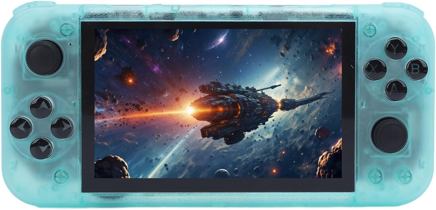 Generic Portable Game Console 128GB Memory 5 Inch IPS Screen 19+ Emulators TV Output for Travel Entertainment (Transparent Green)