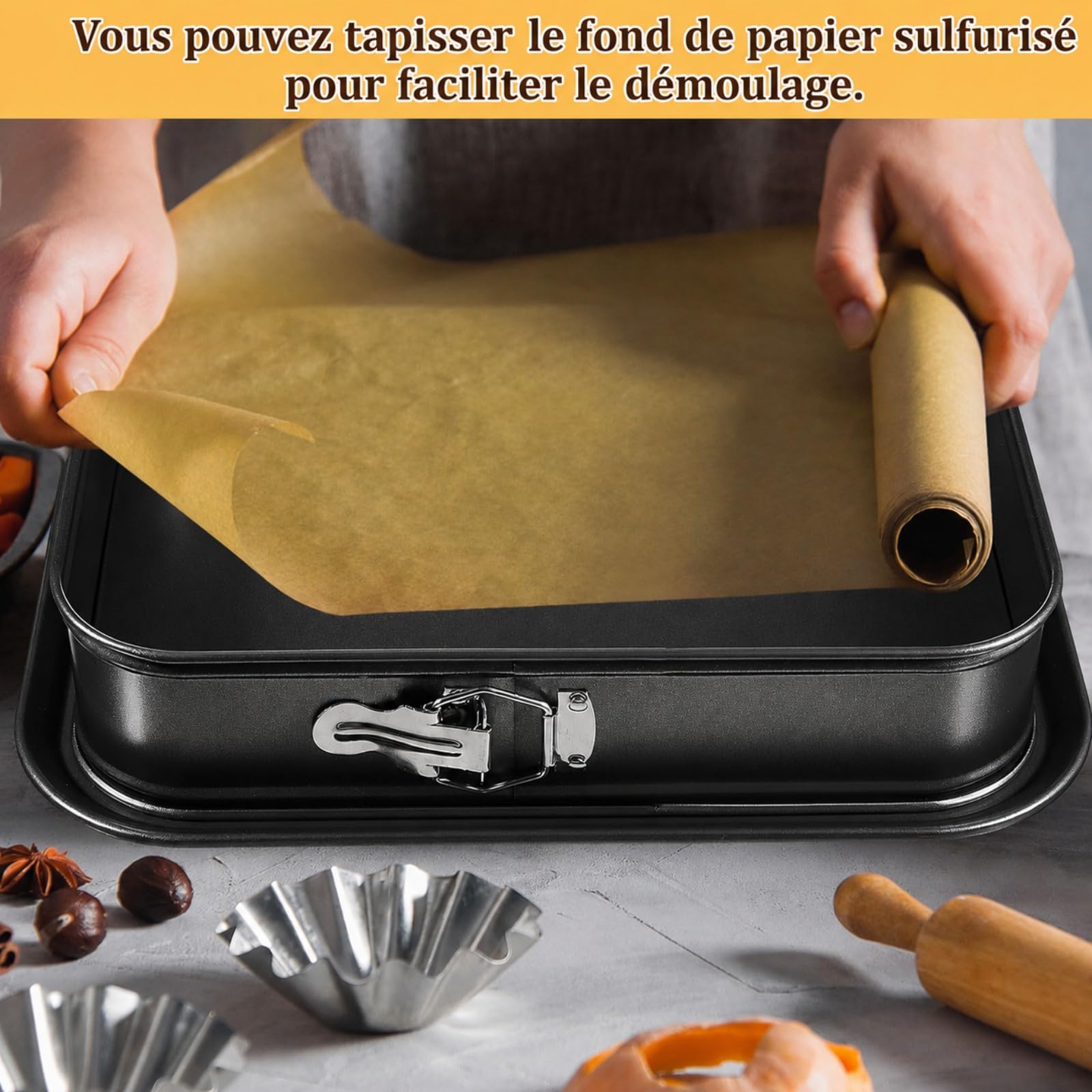 Juego de 2 moldes con bisagras rectangulares antiadherentes, molde para tarta de queso 36 x 24 cm, molde para tartas con fondo extraíble, impermeable, ideal para tiramisú, hielo, pastelería para casa