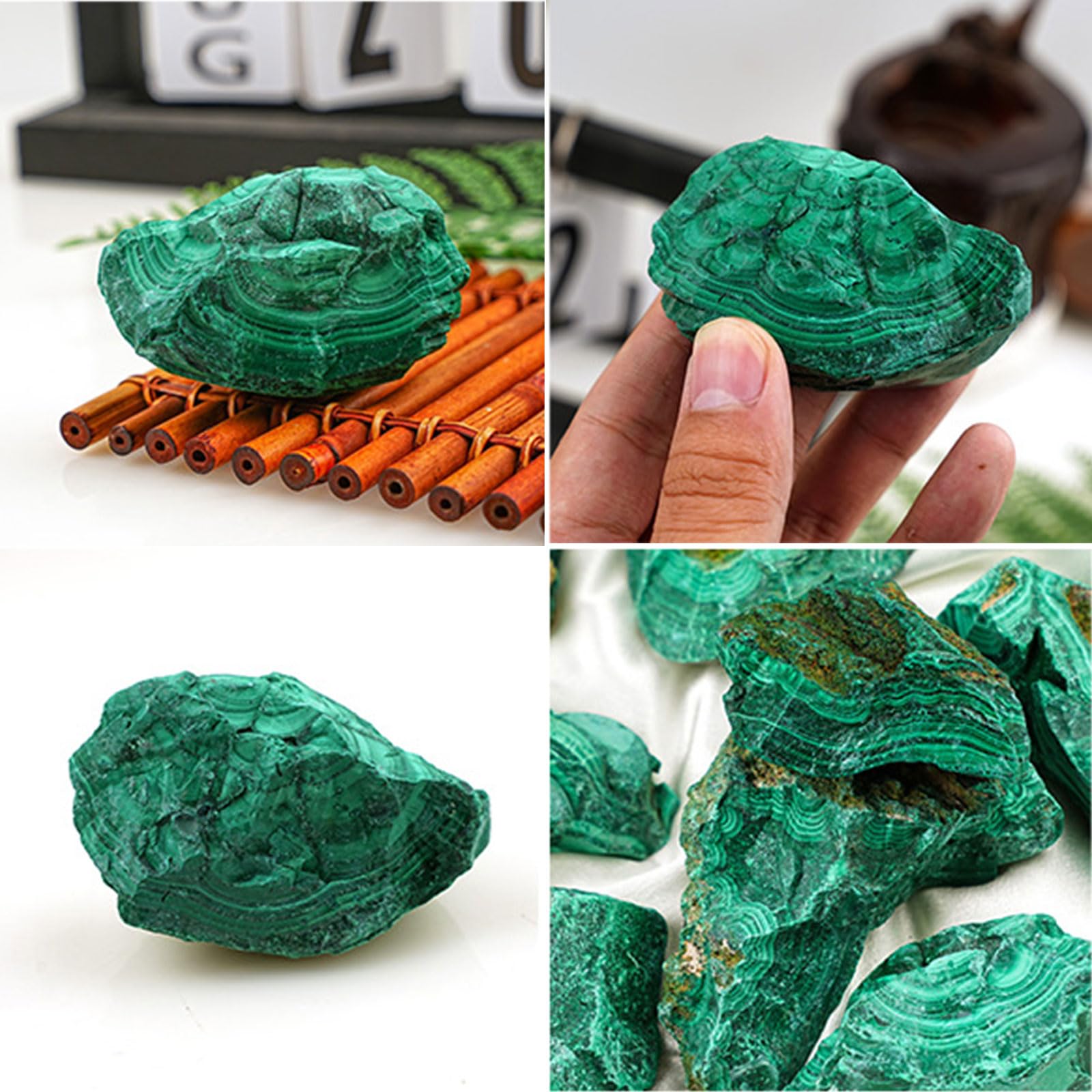 2 Piezas Cristales crudos de Malachite y Piedras de curación, Rocas ásperas Naturales para Volar con Puestas de decoración Hechas a Mano de Bricolaje de Bricolaje puliendo,2.2lb/pc