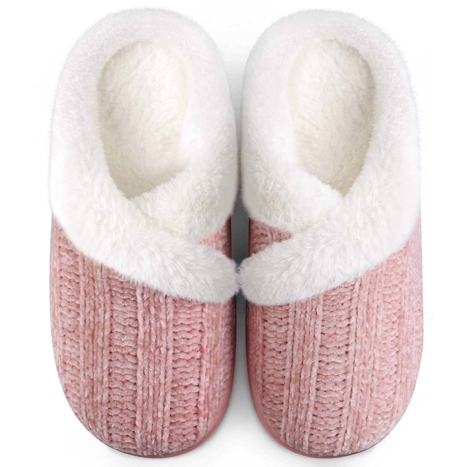 Slippers for Women Fuzzy House Slip on Indoor Outdoor Bedroom Furry Fleece Lined Ladies Comfy Memory Foam Female Home Shoes Anti-Skid Rubber Hard Sole