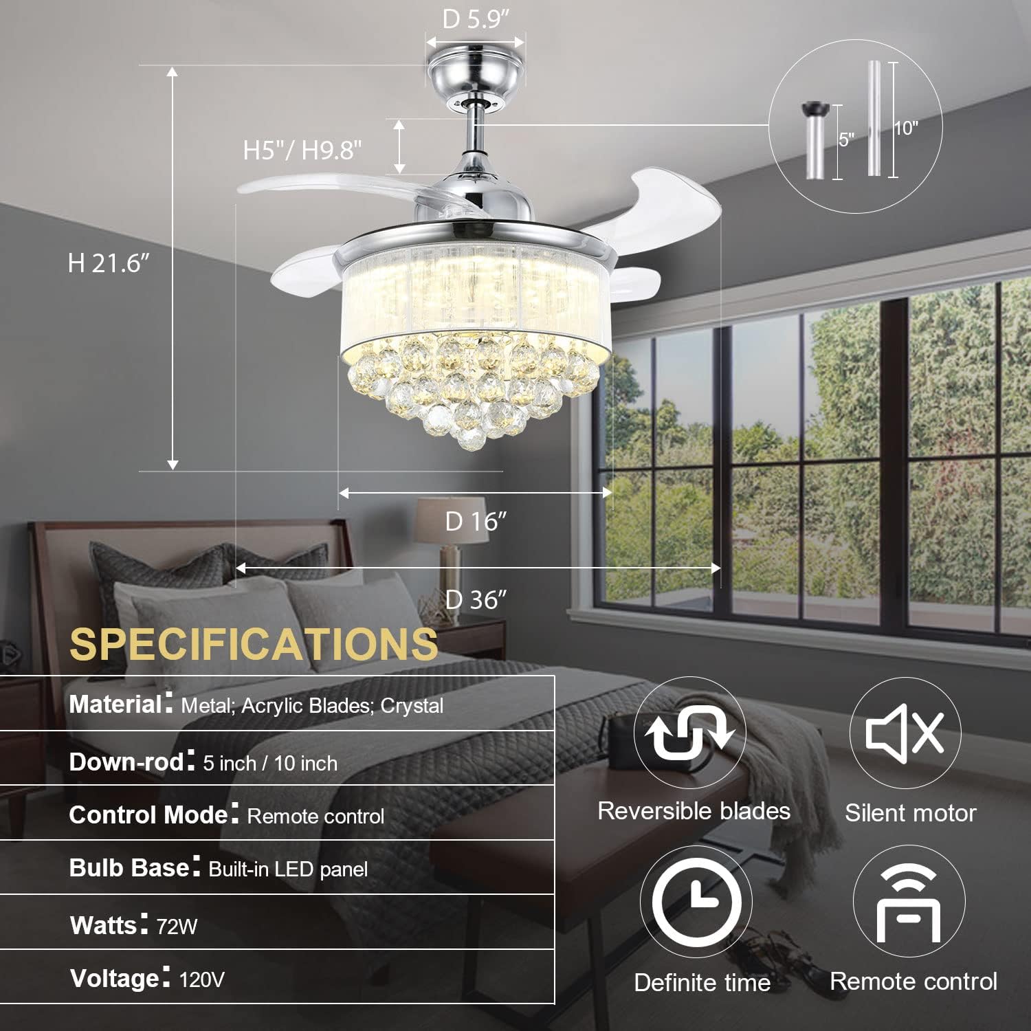 New Deal 7PM Modern Crystal Ceiling Fan with Light Retractable Blades Chrome Chandelier Fan Remote Control Dimmable Fandelier Lighting Fixture for Dining Room Bedroom 36 Inch Top Brands 7PM Modern Crystal Ceiling Fan with Light Retractable Blades Chrome Chandelier Fan Remote Control Dimmable Fandelier Lighting Fixture for Dining Room Bedroom 36 Inch
