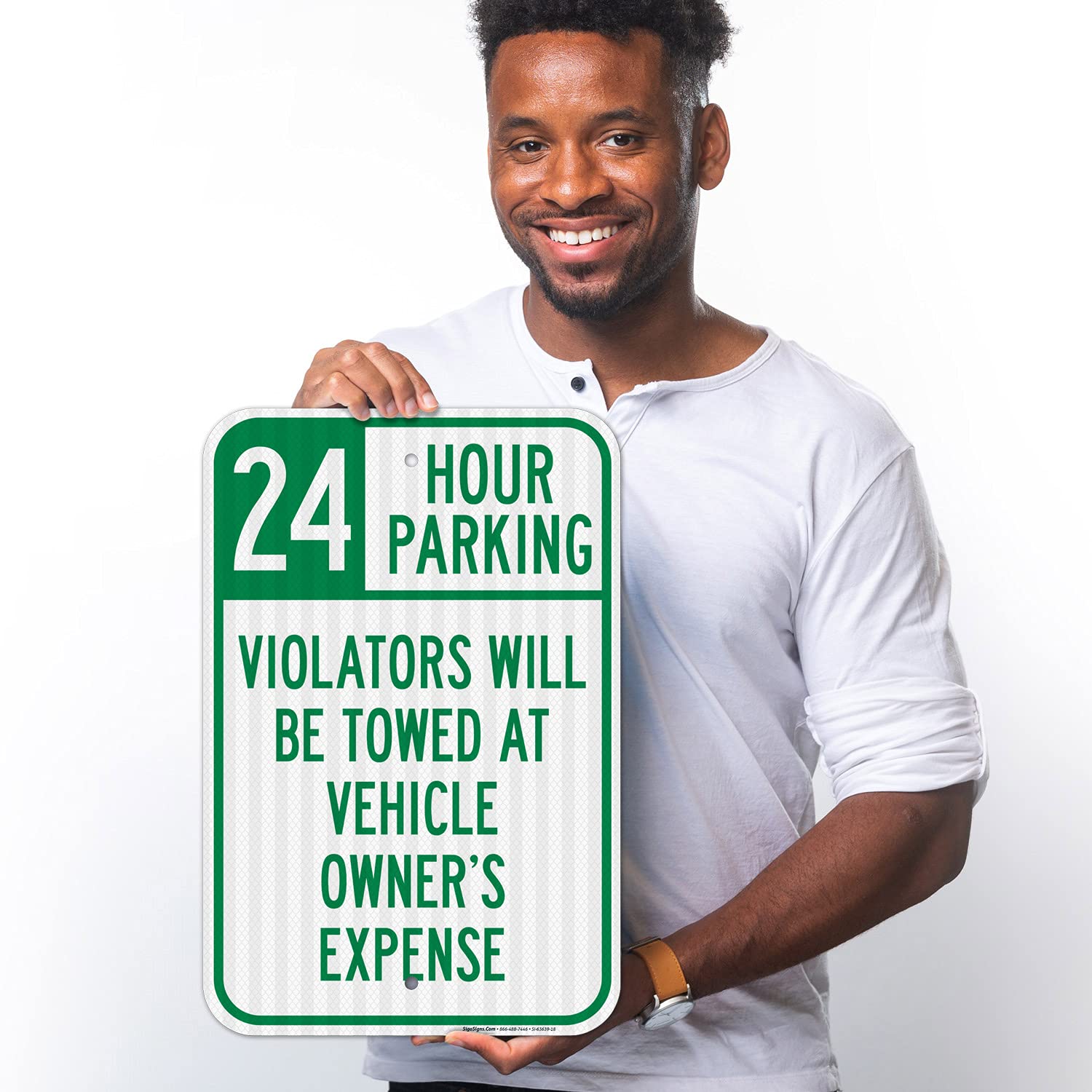 24 Hour Parking Violators Will Be Towed at Vehicle Owner's Expense Sign, 12x18 Inches, 3M EGP Reflective .063 Aluminum, Fade Resistant, Made in USA