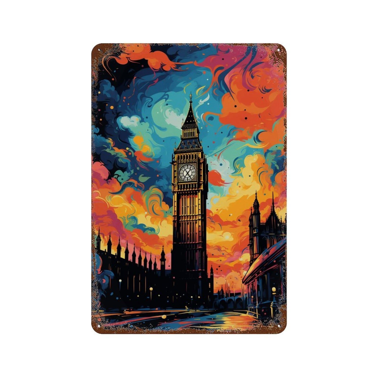 London's Vibrant Skyline -1 Rustic Tin Plaque 11.8"x7.9", for Pub, Kitchen And Man Cave Decor, Vintage Wall Decor