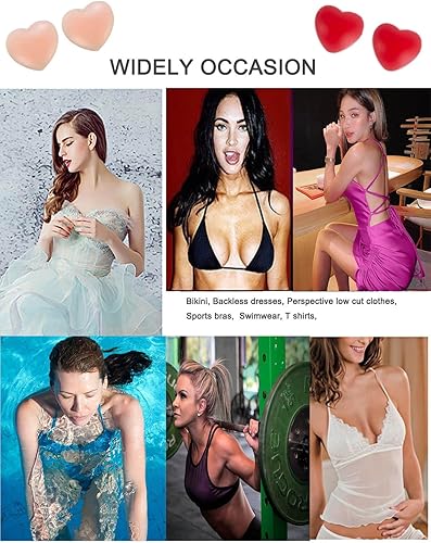 Vista 5 de Pasties - Calcomanías de silicona autoadhesivas para rave, diseño de corazón, pétalos de pecho, reutilizables, para mujeres, club, 2 pares