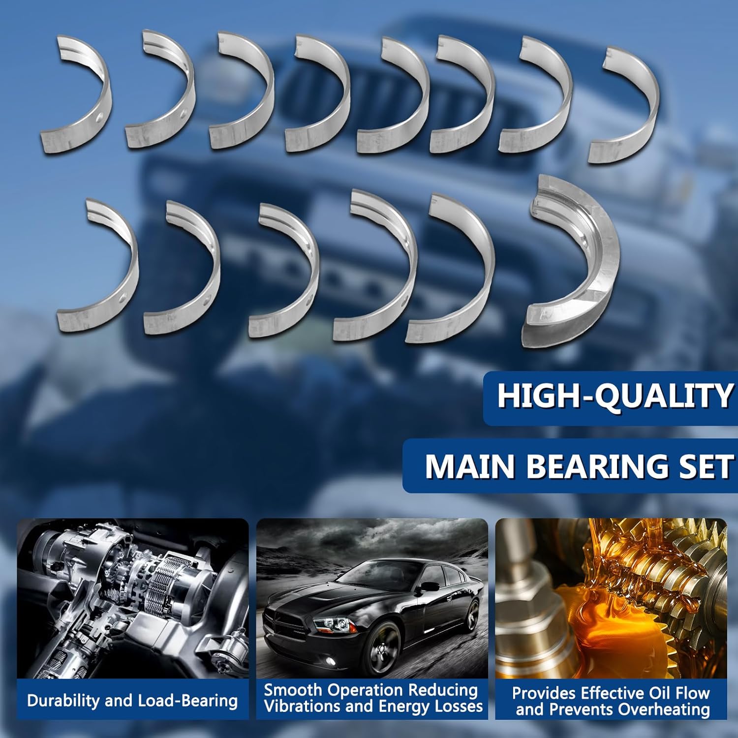 11217627037 14pcs Engine Crankshaft Main Bearings Guide Fits for 2008-2018 X6 3.0L, Fits for 2008-2013 135i 3.0L, Replace OE 11217627037 11217627033