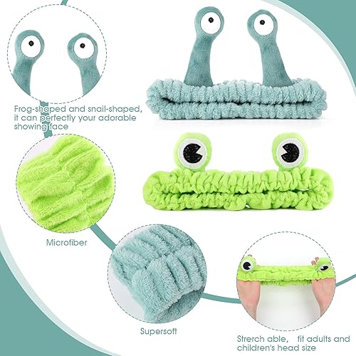 Miniatura 3 de Molain 2 diademas de rana para lavado de cara, bandas para el cabello de spa, diademas de maquillaje para mujeres, de dibujos animados, de forro