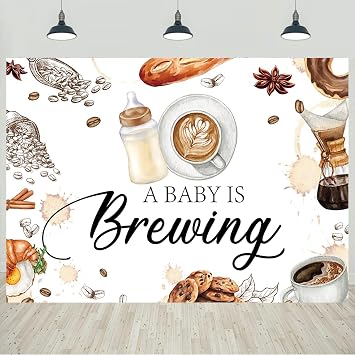 7x5ft Coffee Baby Shower Backdrop, Baby is Brewing, Milk Bottle, Coffee Beans, Croissant, Newborn Baby Shower Decorations, Banner, Photo Studio Props